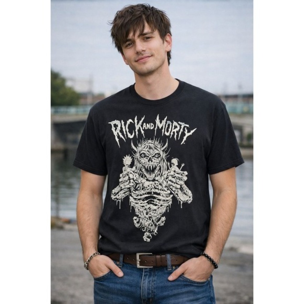 Rick and Morty‎ Black Graphic Cotton T-Shirt Size XL Horror Grunge Streetwear
